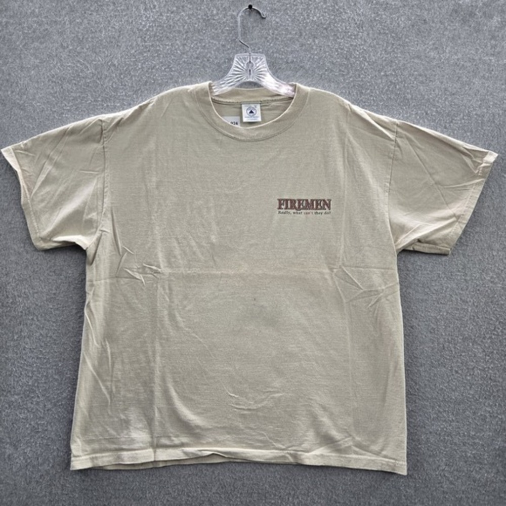VINTAGE Firemen Men Shirt XL Beige Firemen Equipment Text Magnum Weight 90s